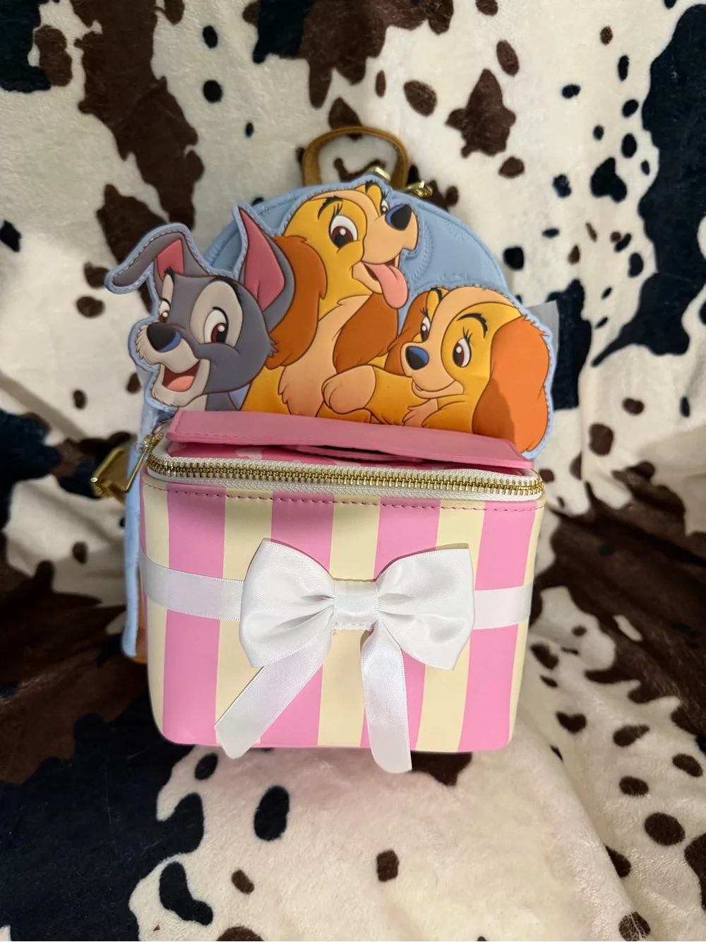 Loungefly Lady and the Tramp Pink & Cream Striped Bow Mini Backpack